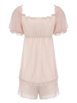 Online Retro Stage 1950s Sweetheart Collar Short Pajamas Pink
