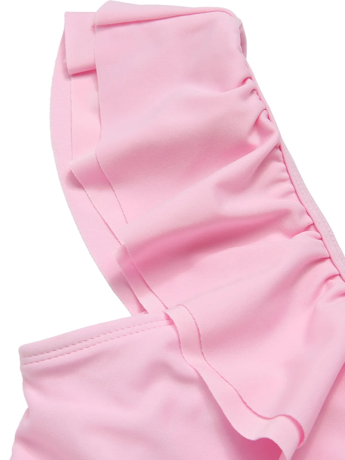 Hot Retro Stage 1960s Tropical Plants Ruffles Swimsuit Pink