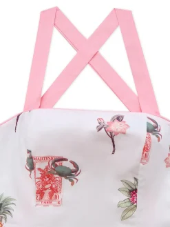 Online Retro Stage 1960s Tropical Prints Tie-Back Straps Dress Pink