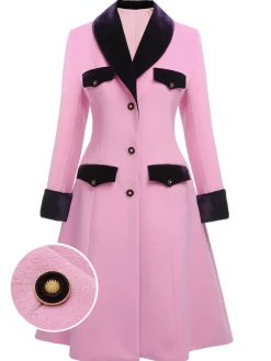 Outlet Retro Stage 1930s Velvet Patchwork Button Coat Pink