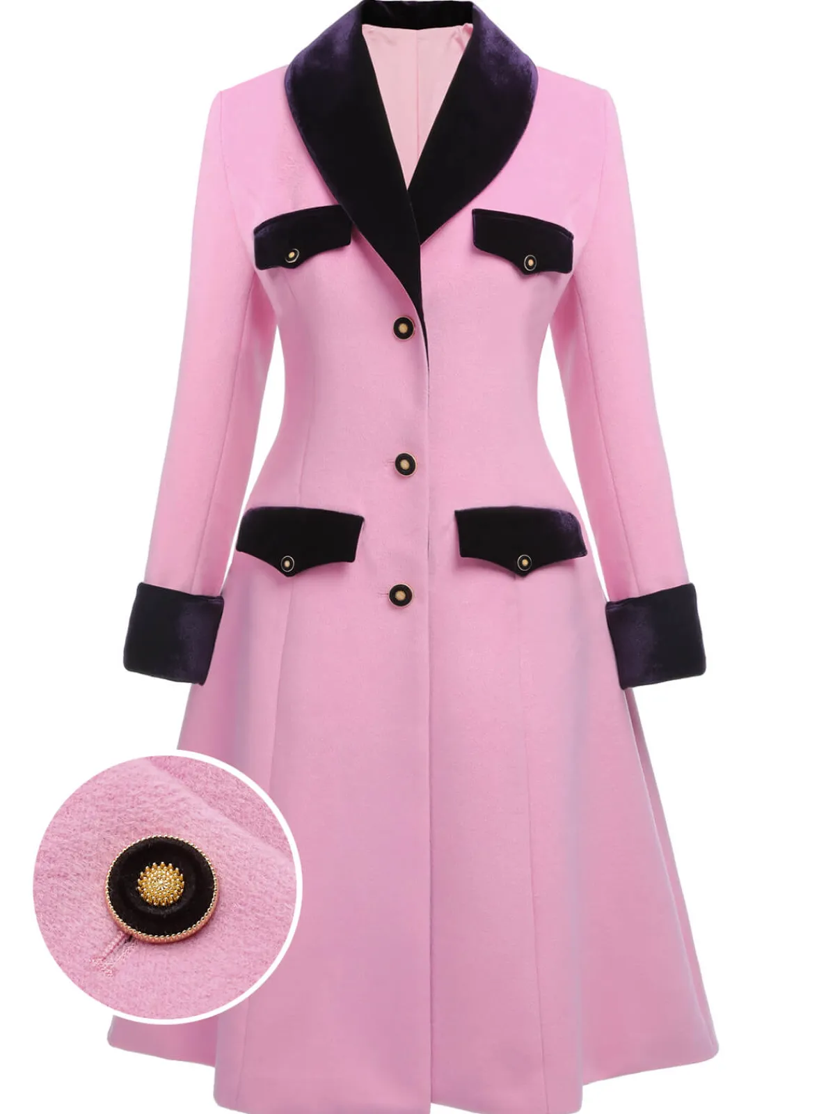 Outlet Retro Stage 1930s Velvet Patchwork Button Coat Pink