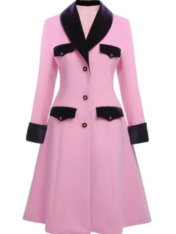 Outlet Retro Stage 1930s Velvet Patchwork Button Coat Pink