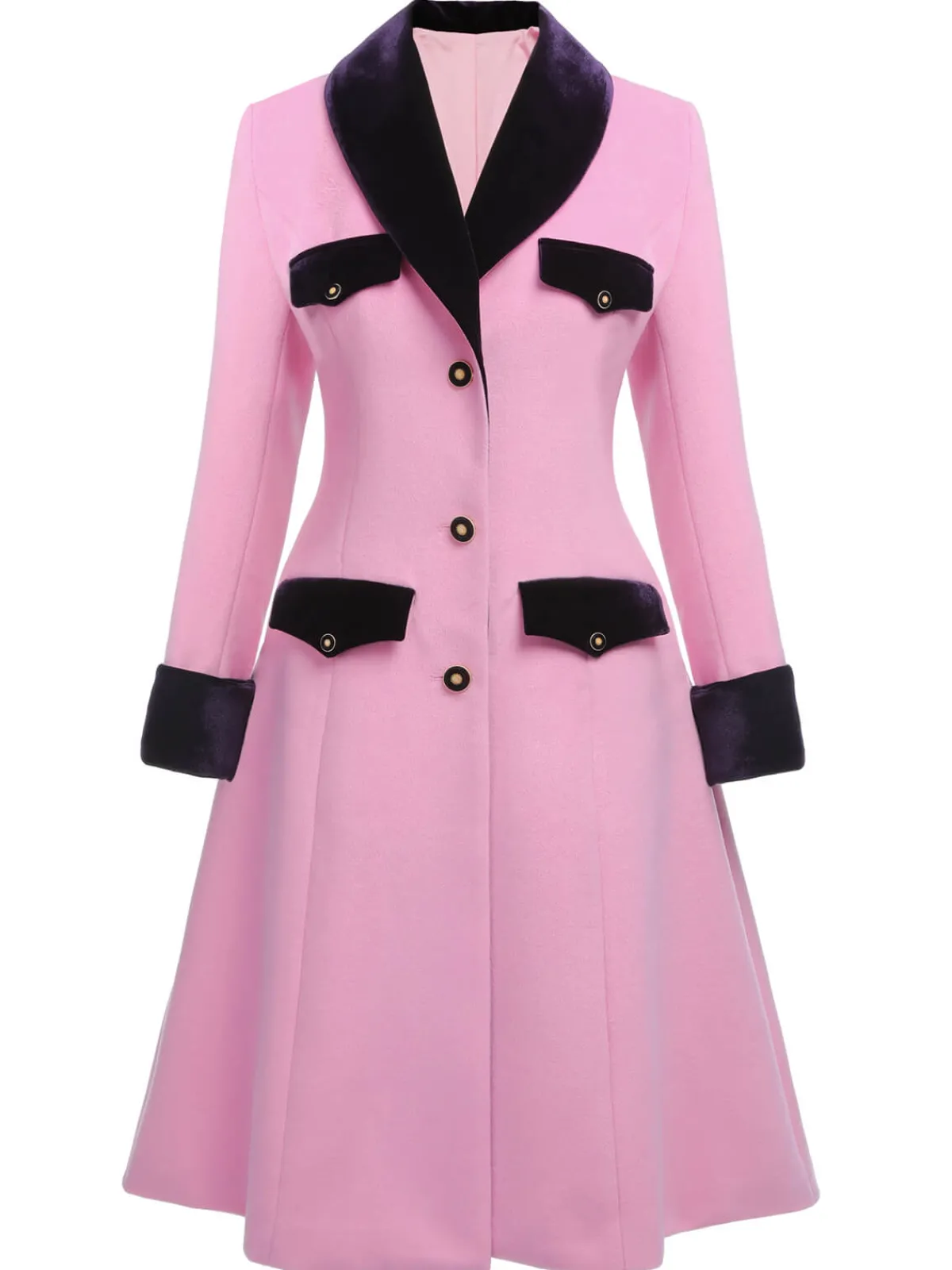 Outlet Retro Stage 1930s Velvet Patchwork Button Coat Pink