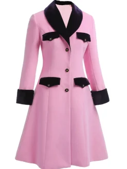 Outlet Retro Stage 1930s Velvet Patchwork Button Coat Pink