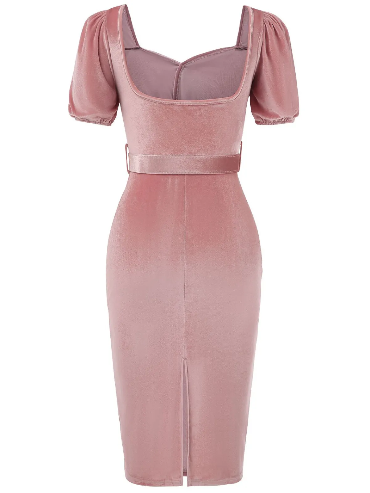 Best Retro Stage 1960s Velvet Puff Sleeve Belted Dress Pink