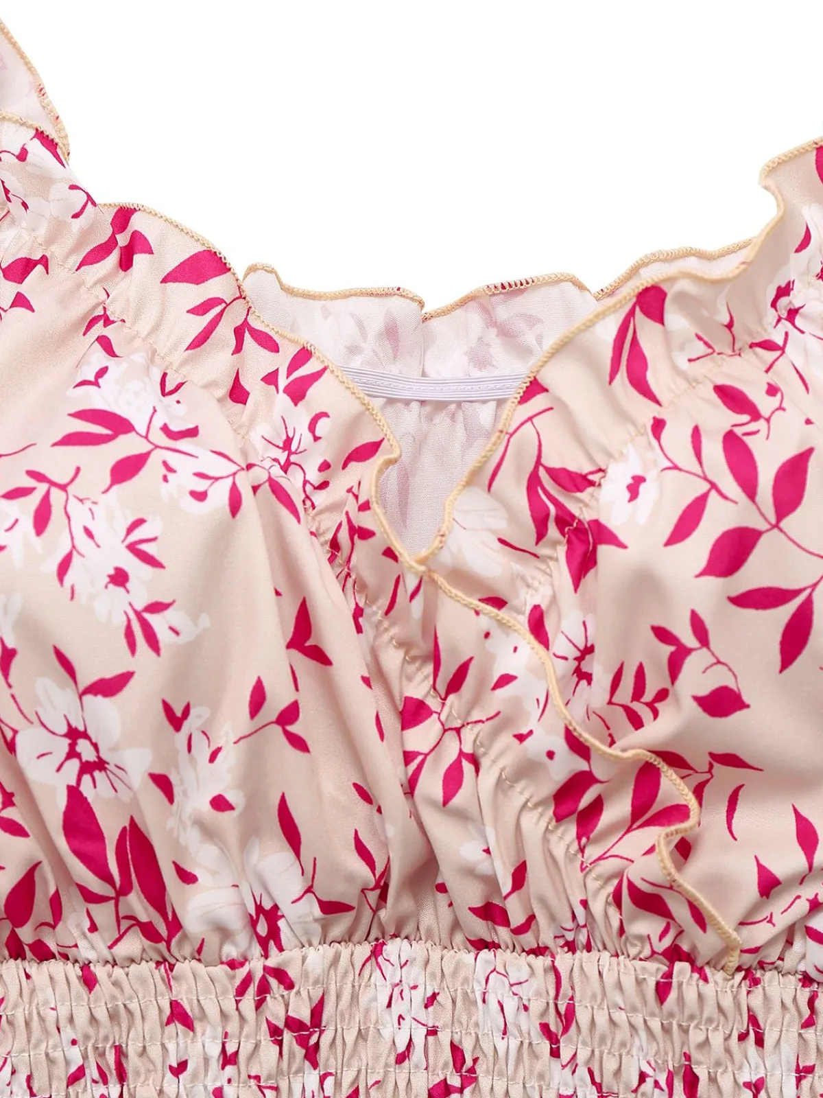 Best Retro Stage 1940s V-Neck Floral Puff Sleeve Dress Pink