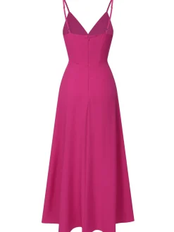 Best Retro Stage 1930s V-Neck Ruffled Irregular Slit Dress Pink