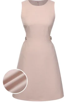Sale Retro Stage Pink 1960s Waist Hollow Out Solid Dress