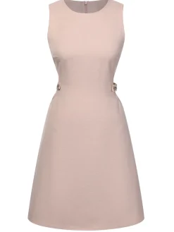 Sale Retro Stage Pink 1960s Waist Hollow Out Solid Dress