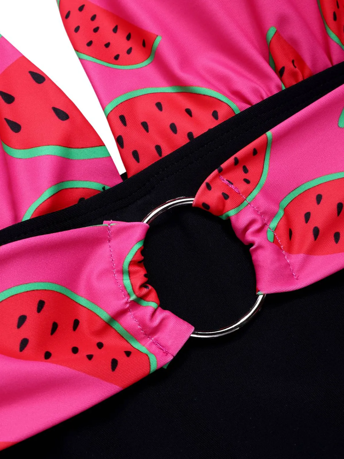 Sale Retro Stage 1960s Watermelon Deep V Halter Swimsuit Pink