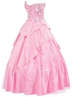Best Retro Stage 1970s Wicked Sequined Top & Swing Mesh Skirt Pink