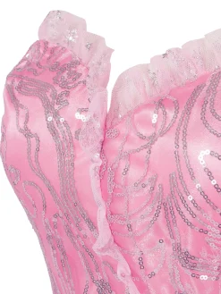 Best Retro Stage 1970s Wicked Sequined Top & Swing Mesh Skirt Pink