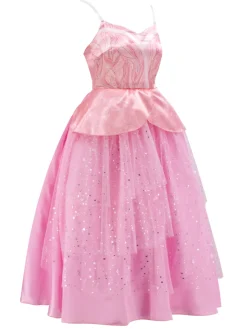 Online Retro Stage 1950s Wicked Spaghetti Mesh Patchwork Dress Pink