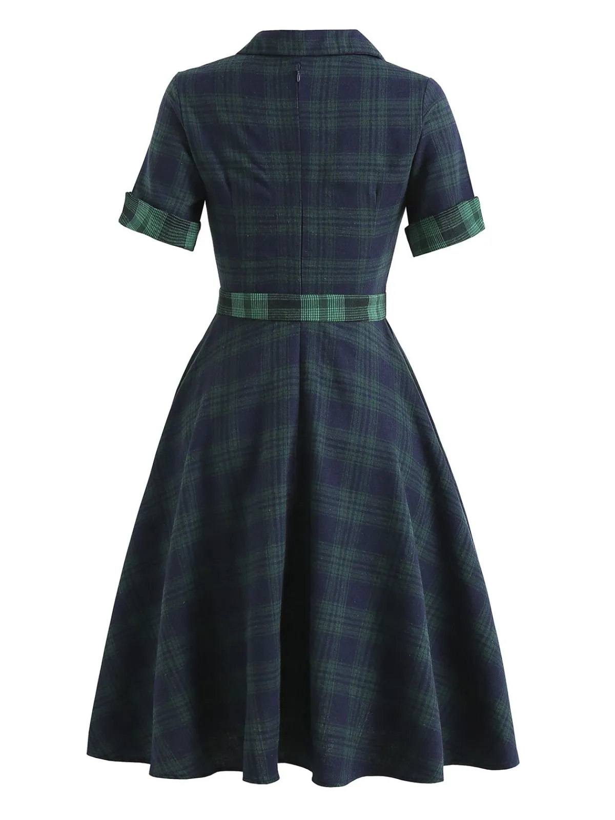 Fashion Retro Stage Plaids 1950s Buttoned Belted Swing Dress