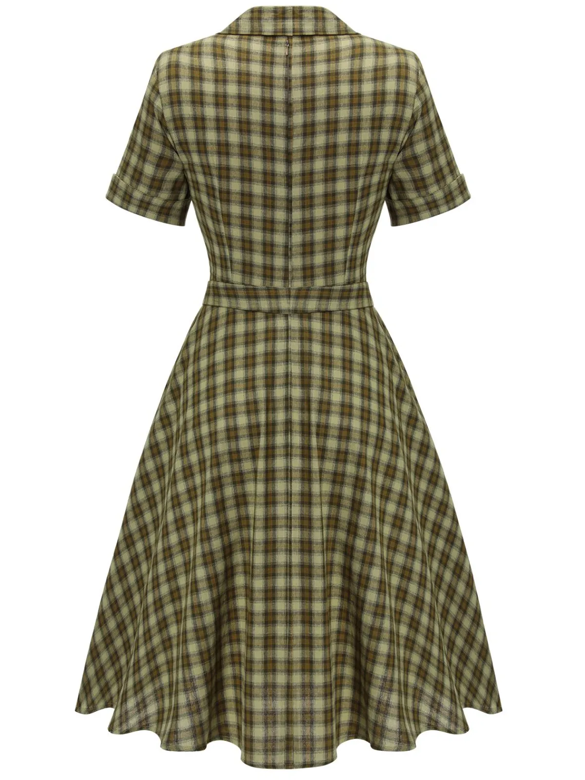 Fashion Retro Stage Plaids 1950s Buttoned Belted Swing Dress