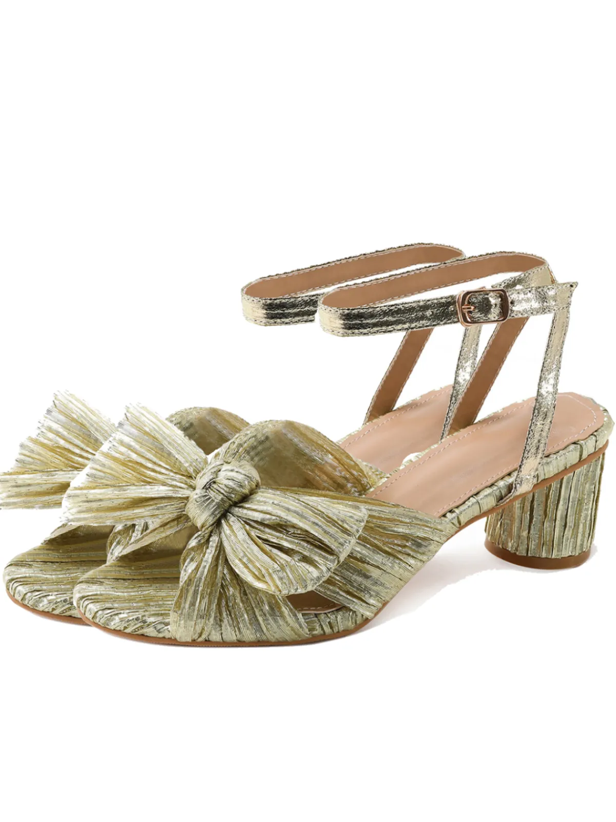 Discount Retro Stage Pleated Chiffon Bowknot Chunky Heels Sandals