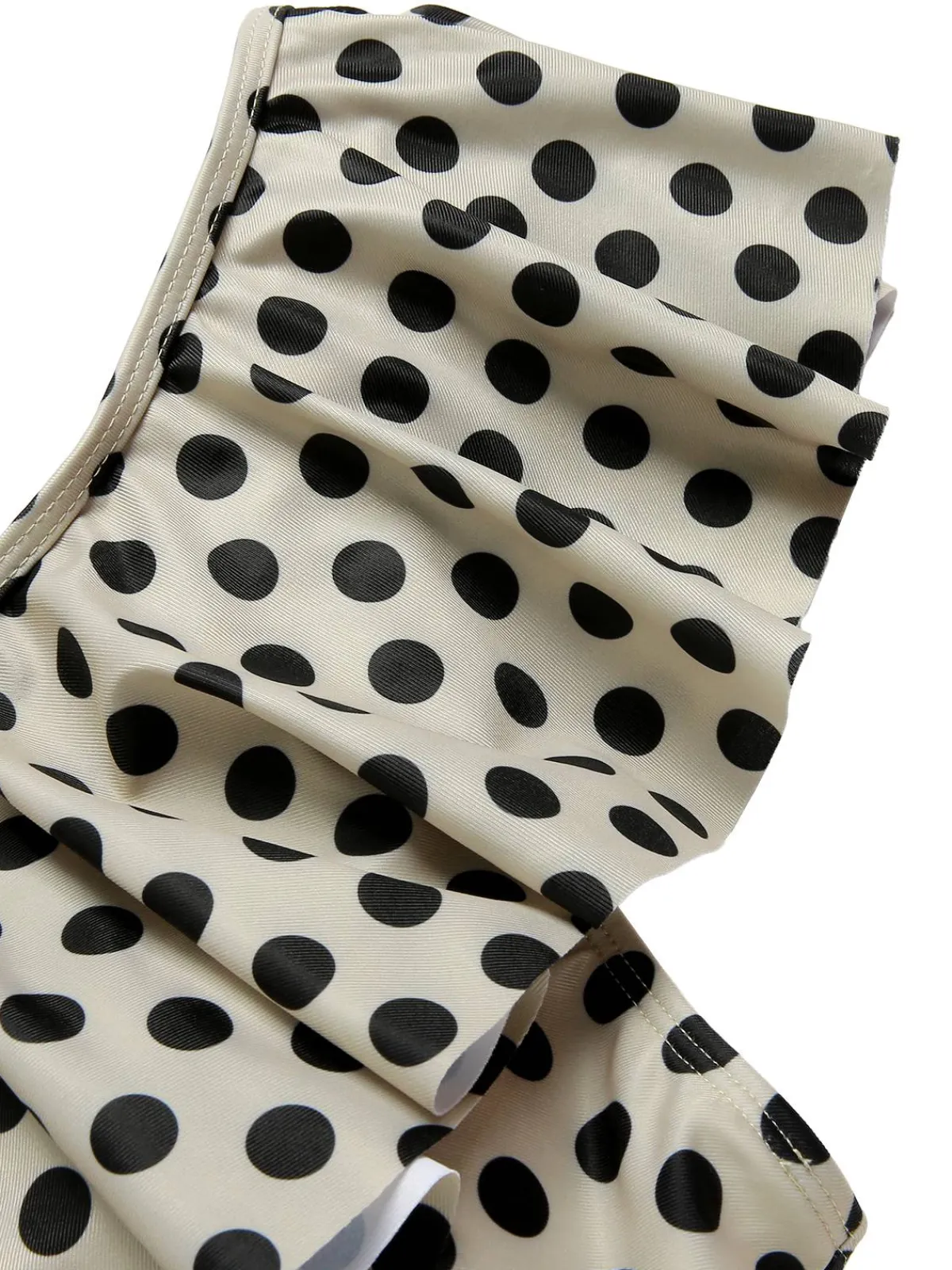 Best Retro Stage [Plus Size] 1960s Polka Dot Ruffles One-Piece Swimsuit Beige