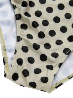Best Retro Stage [Plus Size] 1960s Polka Dot Ruffles One-Piece Swimsuit Beige