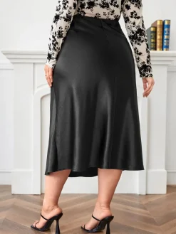 Hot Retro Stage [Plus Size] 1950s A-Line Satin Skirt Black