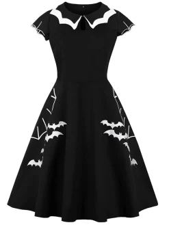 New Retro Stage [Plus Size] 1950s Bat Swing Dress Black