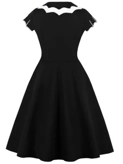 New Retro Stage [Plus Size] 1950s Bat Swing Dress Black