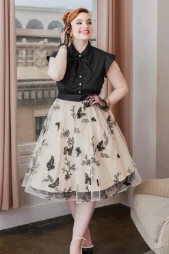 Online Retro Stage [Plus Size] 1950s Butterfly Patchwork Vintage Dress Black