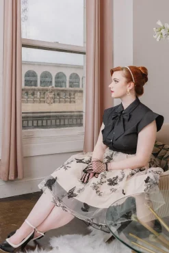 Online Retro Stage [Plus Size] 1950s Butterfly Patchwork Vintage Dress Black