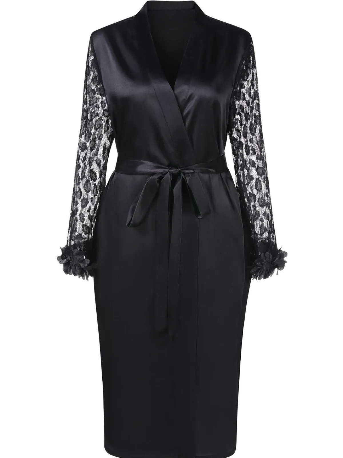 Hot Retro Stage [Plus Size] 1950s Lace Belted Nightgowns Black