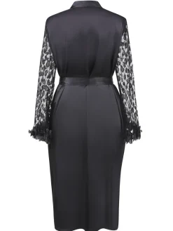 Hot Retro Stage [Plus Size] 1950s Lace Belted Nightgowns Black