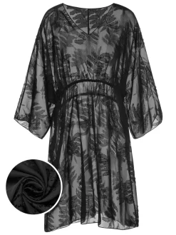 Sale Retro Stage [Plus Size] 1950s Leaves Mesh Cover-up Black