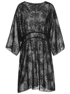 Sale Retro Stage [Plus Size] 1950s Leaves Mesh Cover-up Black