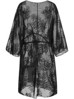 Sale Retro Stage [Plus Size] 1950s Leaves Mesh Cover-up Black