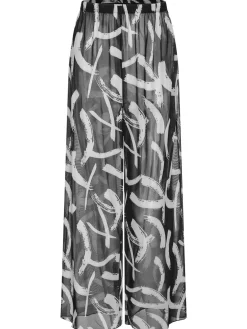 Discount Retro Stage [Plus Size] 1930s Random Strokes Sheer Pants Black