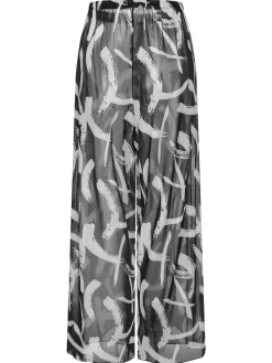 Discount Retro Stage [Plus Size] 1930s Random Strokes Sheer Pants Black