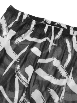 Discount Retro Stage [Plus Size] 1930s Random Strokes Sheer Pants Black