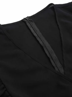 Fashion Retro Stage [Plus Size] 1930s Ruffle V-Neck Pleated Jumpsuit Black