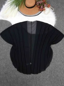 Online Retro Stage [Plus Size] 1960s Solid Dolman Sleeve Loose Cover Up Black