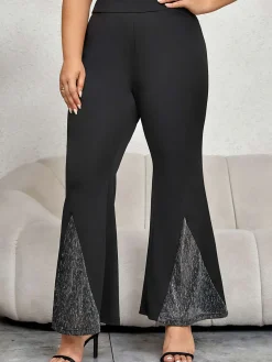 New Retro Stage [Plus Size] 1930s Solid Flare Pants Black