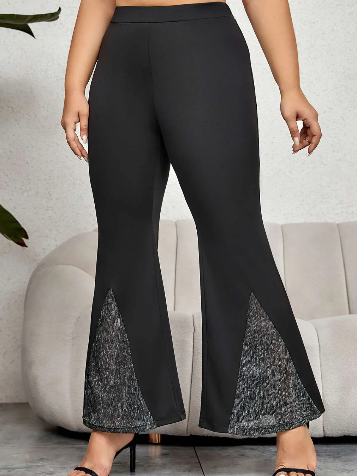 New Retro Stage [Plus Size] 1930s Solid Flare Pants Black
