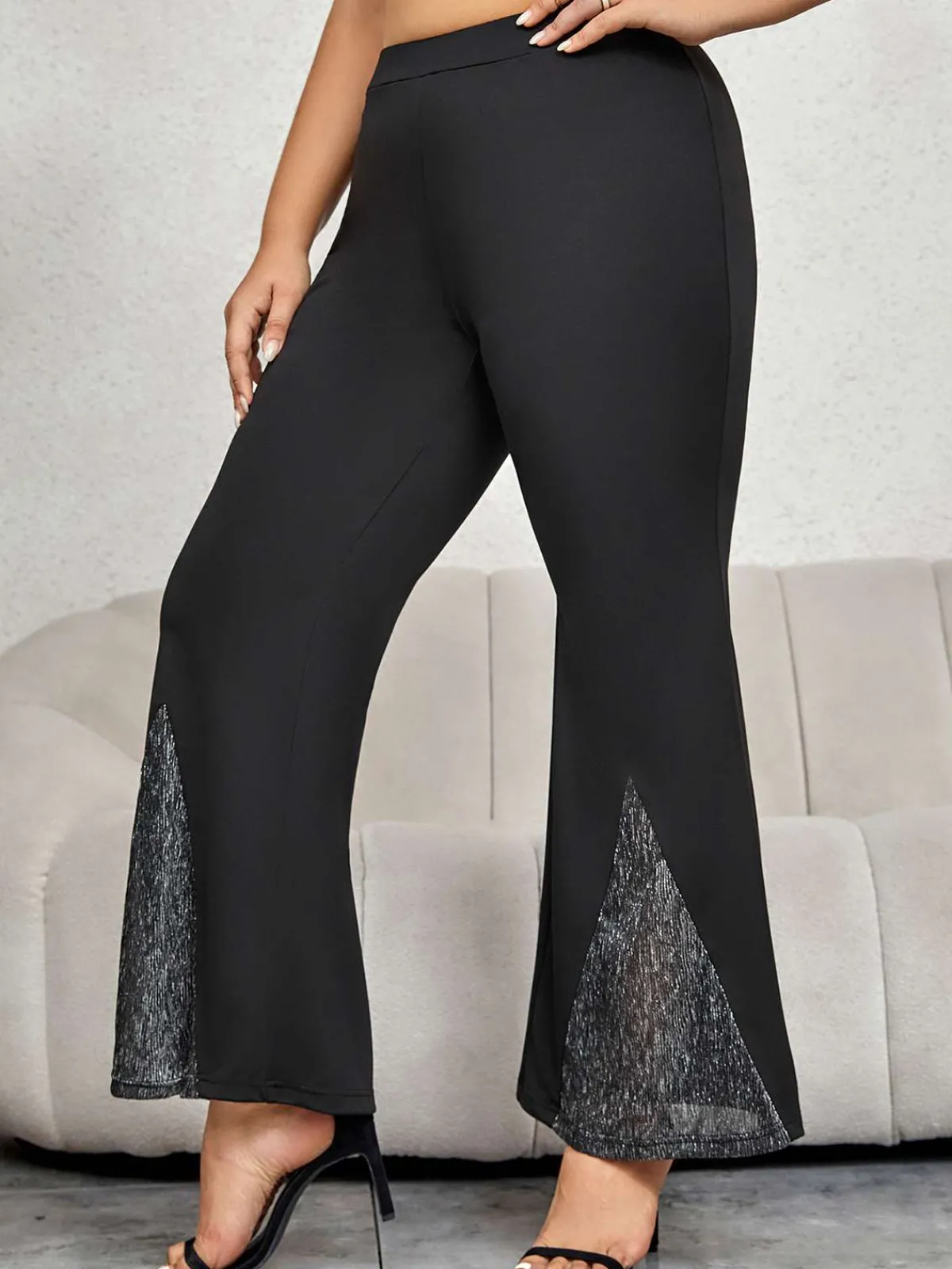 New Retro Stage [Plus Size] 1930s Solid Flare Pants Black