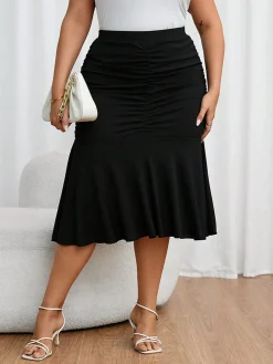 Hot Retro Stage [Plus Size] 1930s Solid Fishtail Skirt Black