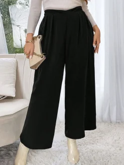 Fashion Retro Stage [Plus Size] 1940s Solid Pleated Waist Straight Pants Black