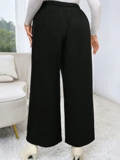 Fashion Retro Stage [Plus Size] 1940s Solid Pleated Waist Straight Pants Black