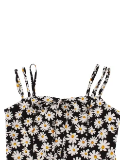 Discount Retro Stage [Plus Size] 1950s Spaghetti Strap Daisy Dress Black