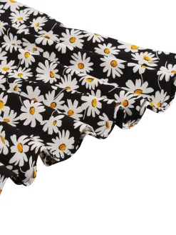 Discount Retro Stage [Plus Size] 1950s Spaghetti Strap Daisy Dress Black