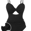 Outlet Retro Stage [Plus Size] Black 1960s Spaghetti Strap Twist Swimsuit