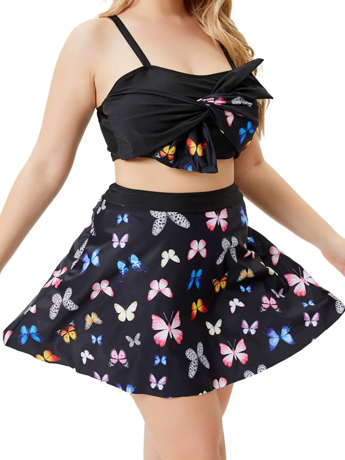 Best Retro Stage [Plus Size] 1950s Vintage Butterfly Strap Swimsuit Black