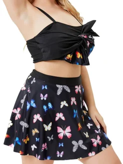 Best Retro Stage [Plus Size] 1950s Vintage Butterfly Strap Swimsuit Black