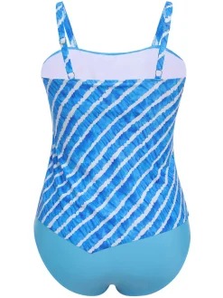 Clearance Retro Stage [Plus Size] 1950s Diagonal Stripe Swimsuit Blue