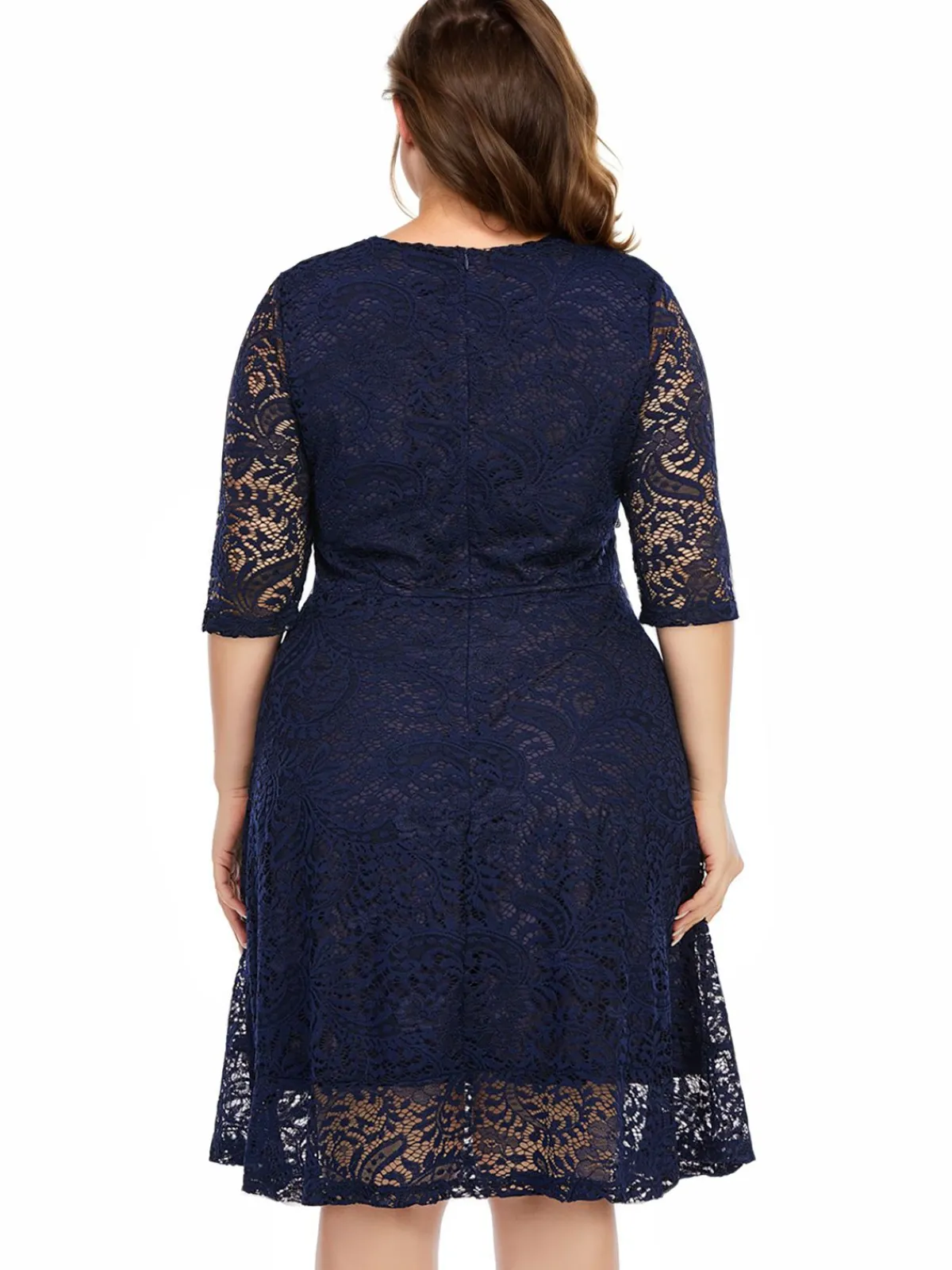 Best Retro Stage [Plus Size] Blue 1950s Lace Half Sleeves Dress Navy Blue